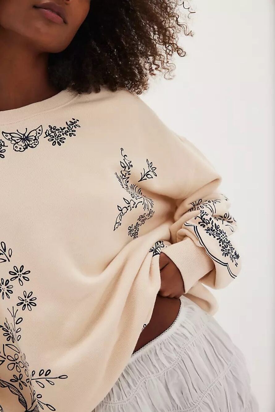 Free People Jo Pullover Floral Butterfly Print  Small
